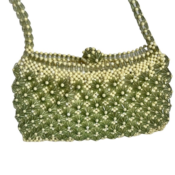 ❤️SOLD❤️Vintage Hand made Green/Beige Beaded Shoulder bag - Picture 2 of 11
